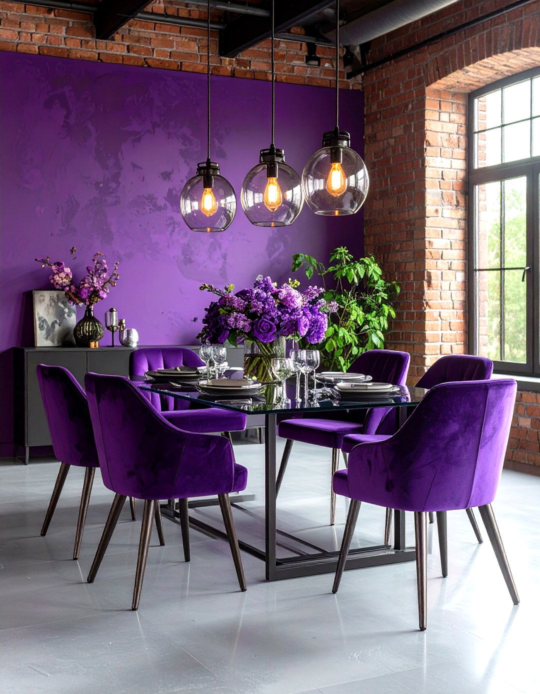 Industrial Purple Dining Room with Mixed Materials - 20 Purple Dining Room Ideas