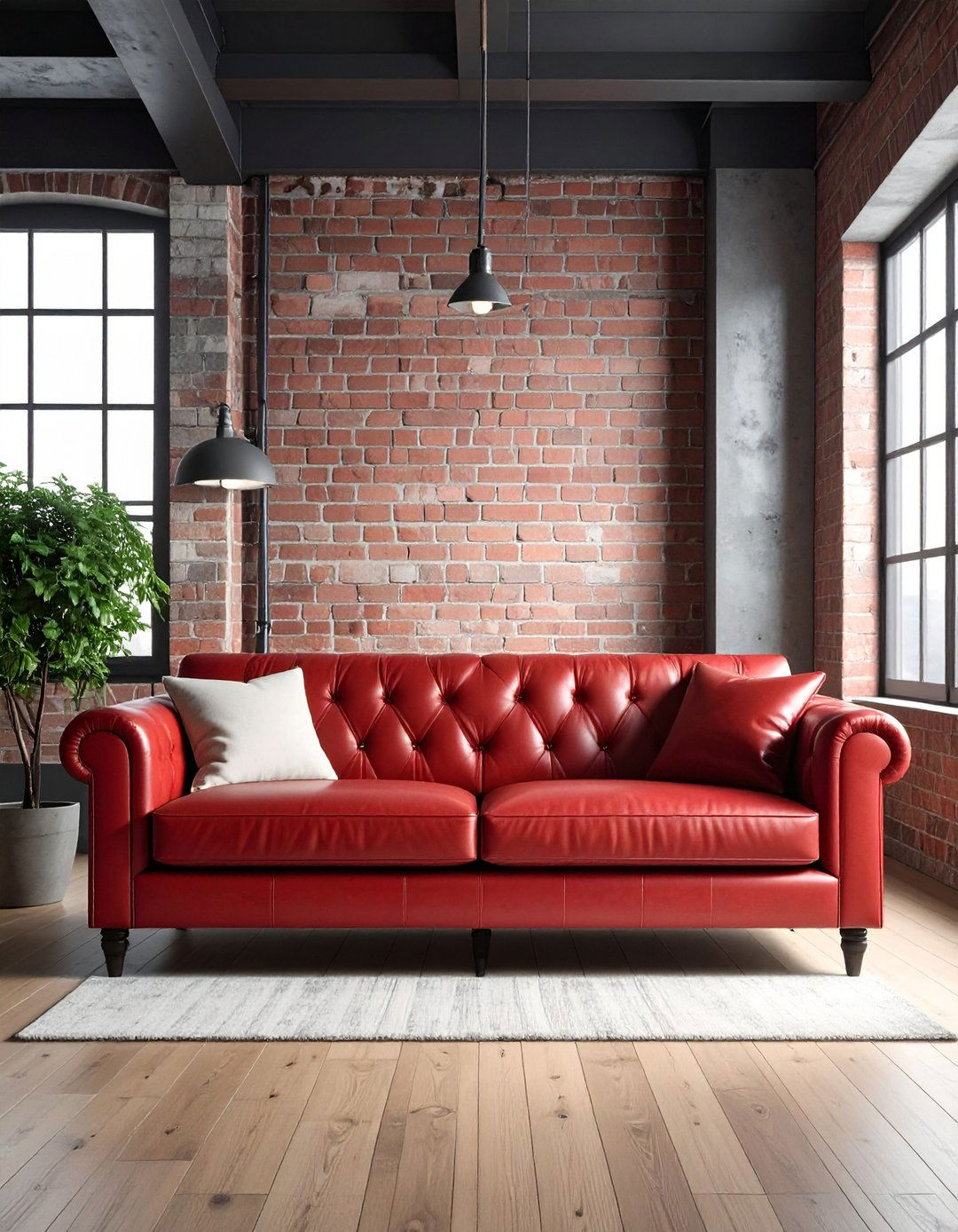 Industrial Red Couch Living Room Design - 20 Red Couch Living Room Ideas