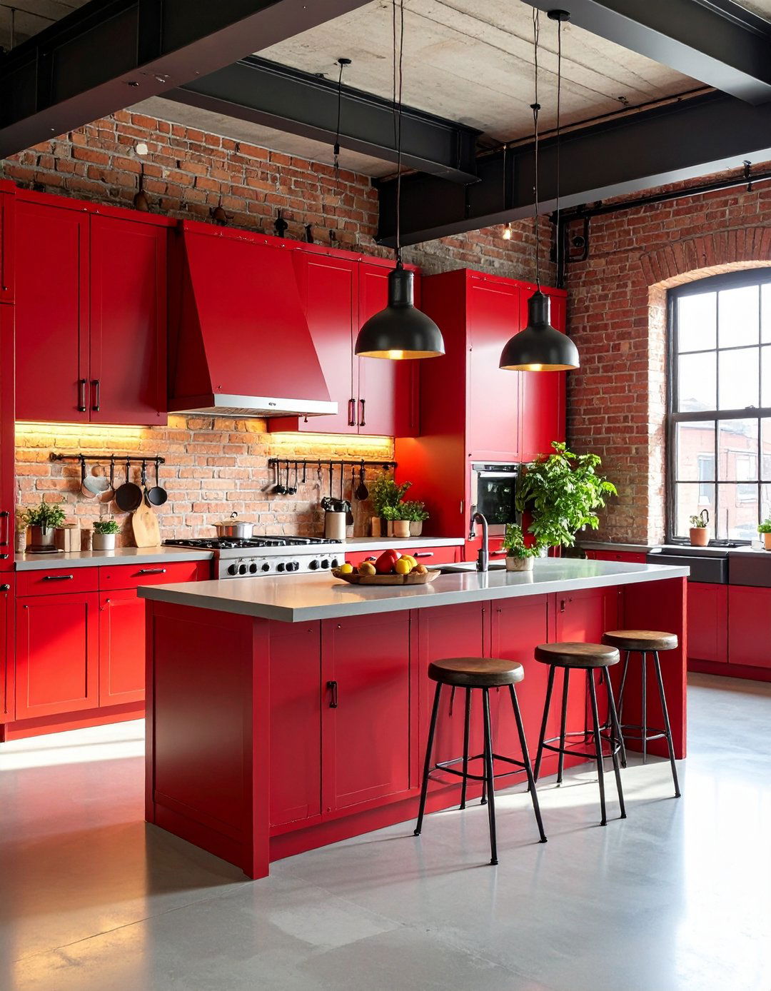 Industrial Red Kitchen Loft Design - 20 Red Kitchens