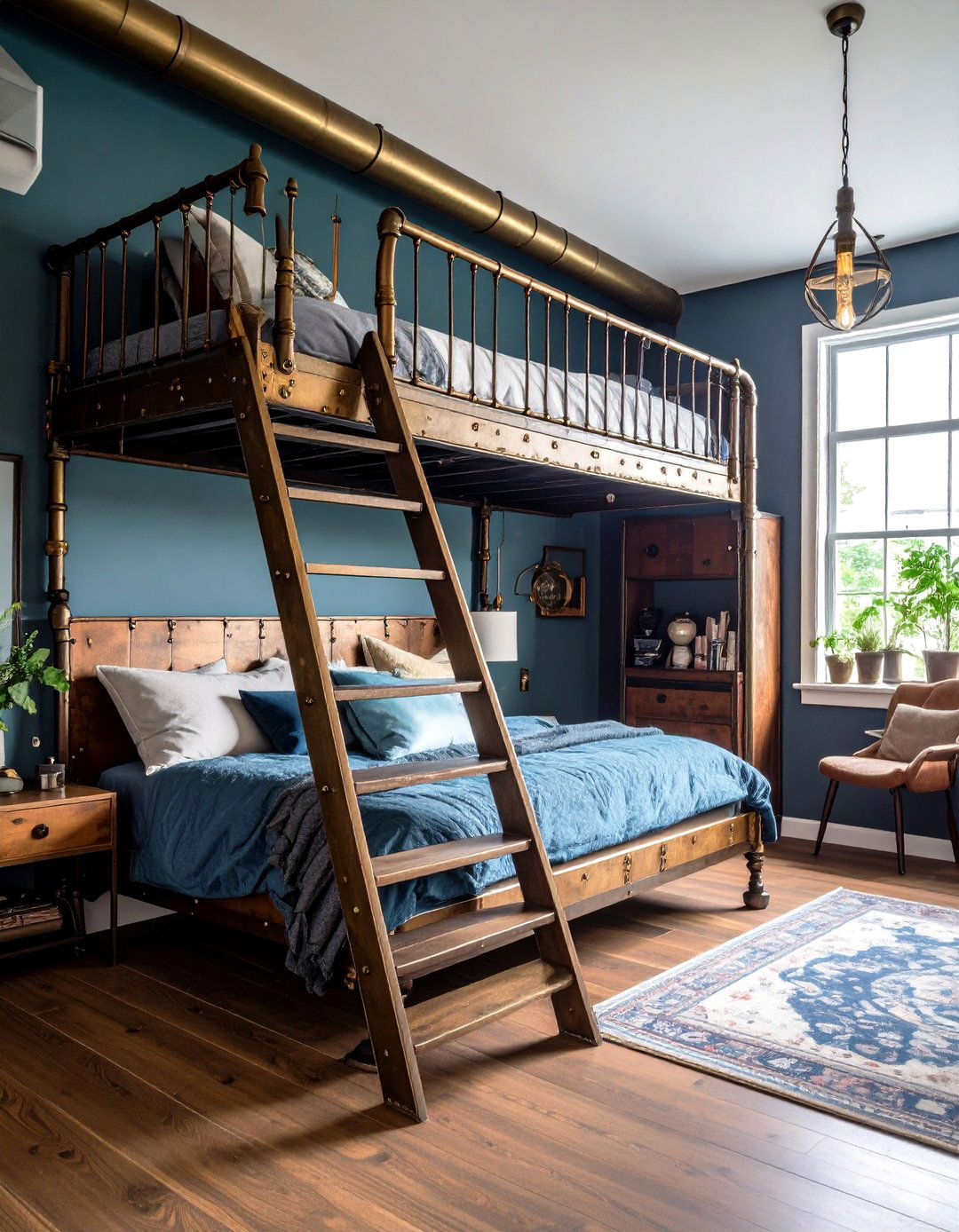 Industrial Rolling Ladder - 20 Steampunk Bedroom Ideas