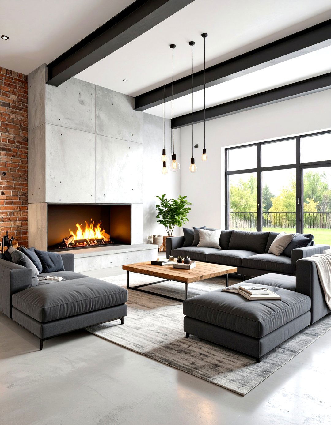 Industrial Rustic Living Room With a Brick Fireplace - 20 Rustic Living Room With a Brick Fireplace Ideas