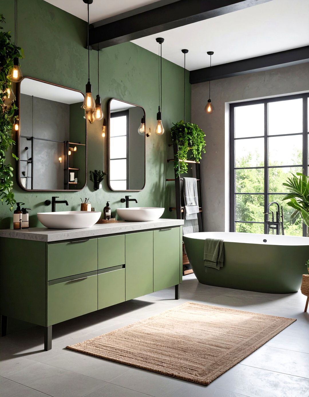 Industrial Sage Green Bathroom with Modern Edge - 20 Sage Green Bathroom Ideas