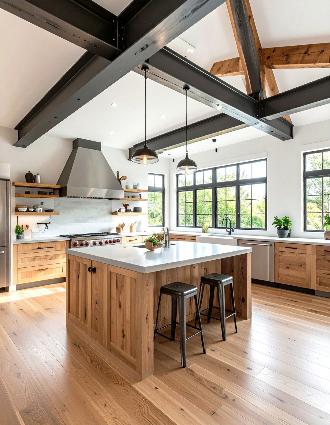 Industrial Steel Beams - 20 Vaulted Ceiling Kitchen Ideas
