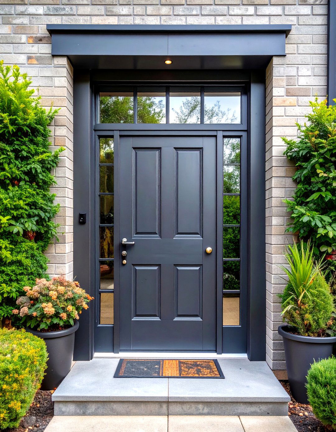 Industrial Steel Grid Statement - 20 Dark Gray Front Door Ideas