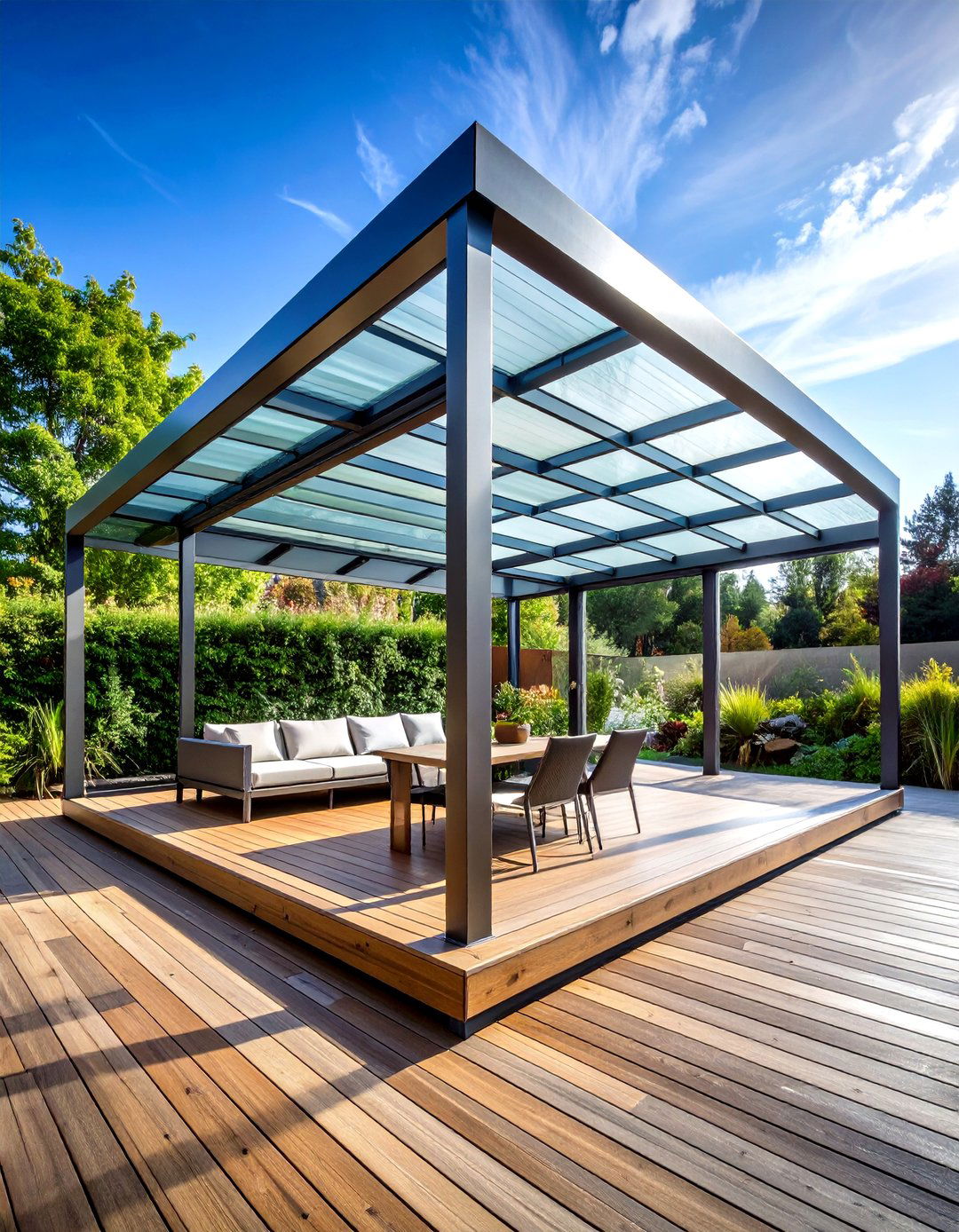 Industrial Steel and Glass Deck Canopy - 20 Covered Deck Ideas
