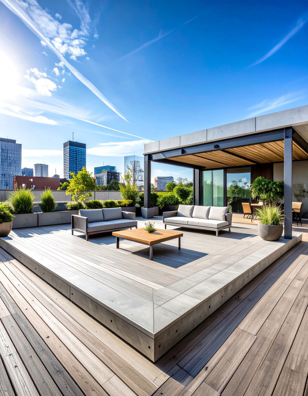 Industrial Style Concrete Deck with Raw Finish - 20 Concrete Deck Ideas