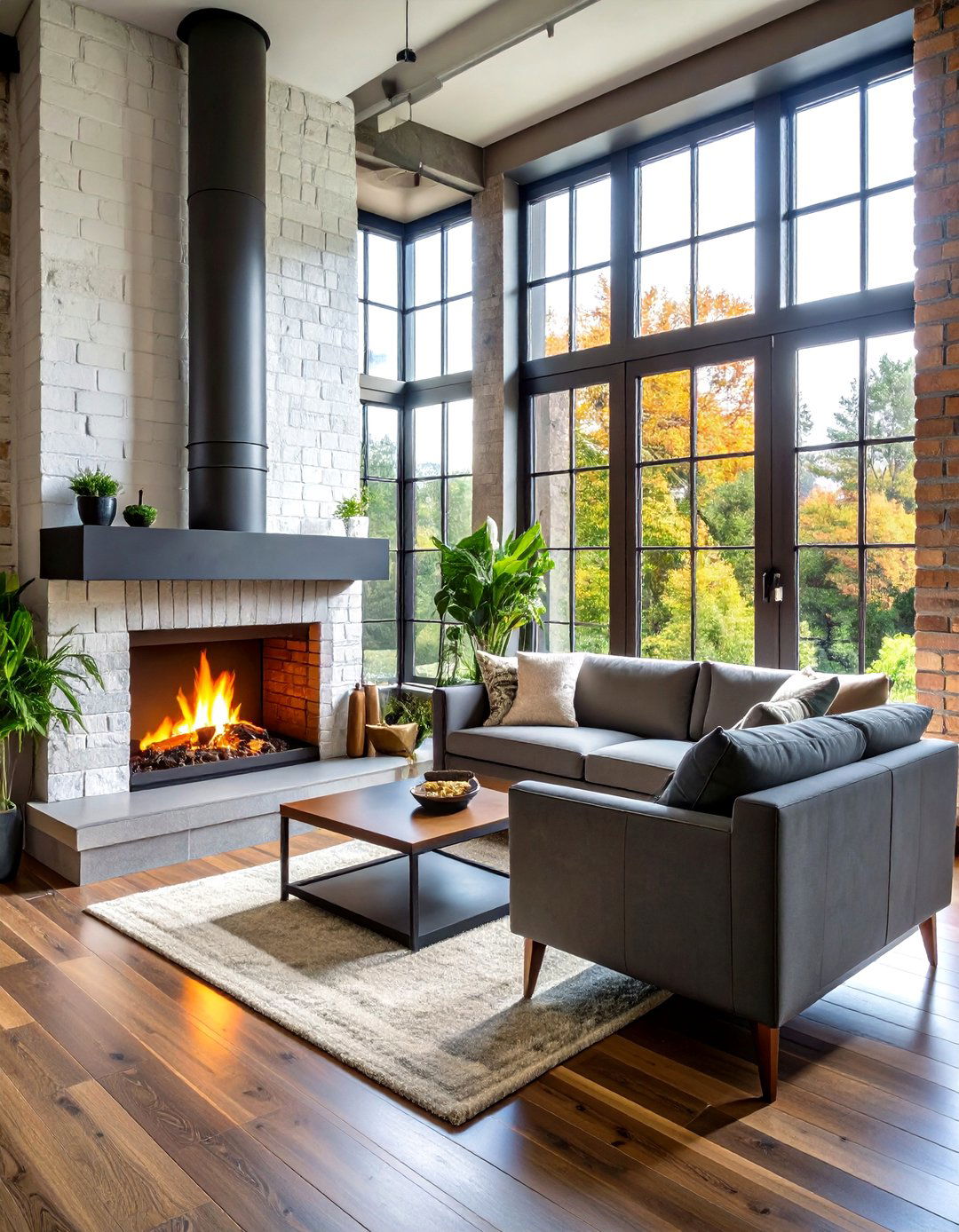 Industrial Style Corner Gas Fireplace with Metal Elements - 20 Corner Gas Fireplace Ideas