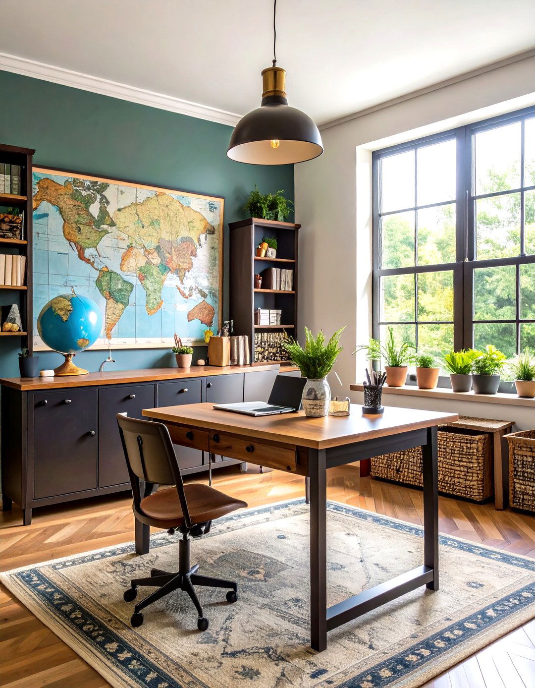 Industrial Style Homeschool Room with Vintage Elements - 20 Homeschool Room Ideas