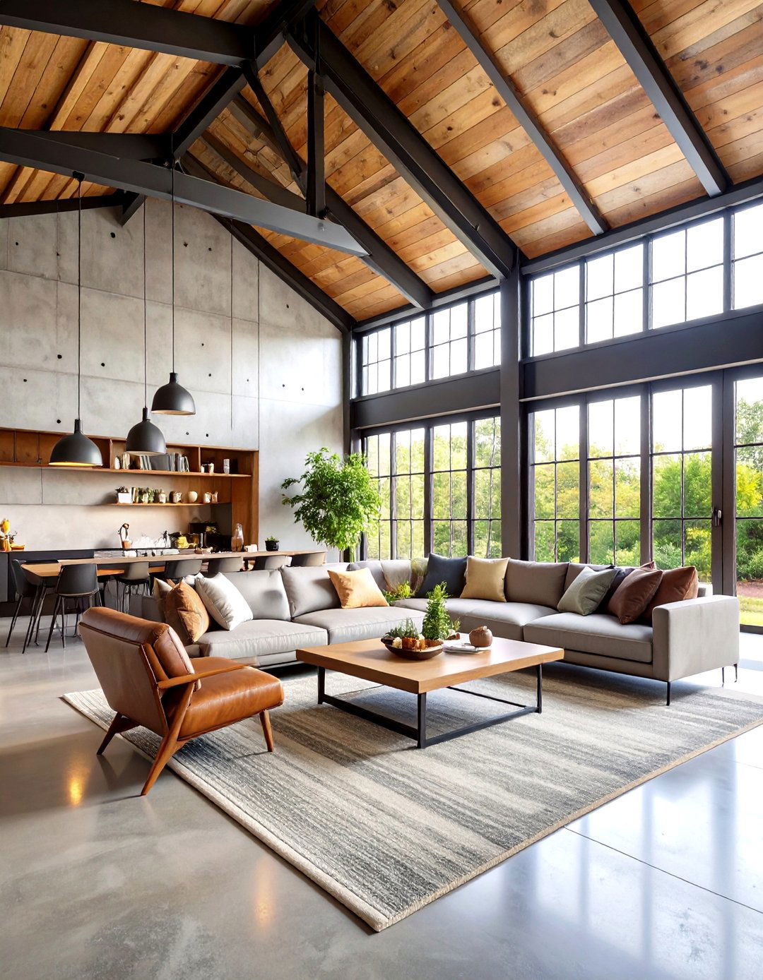 Industrial Style Open Concept Vaulted Ceiling Living Room - 20 Open Concept Vaulted Ceiling Living Room Ideas