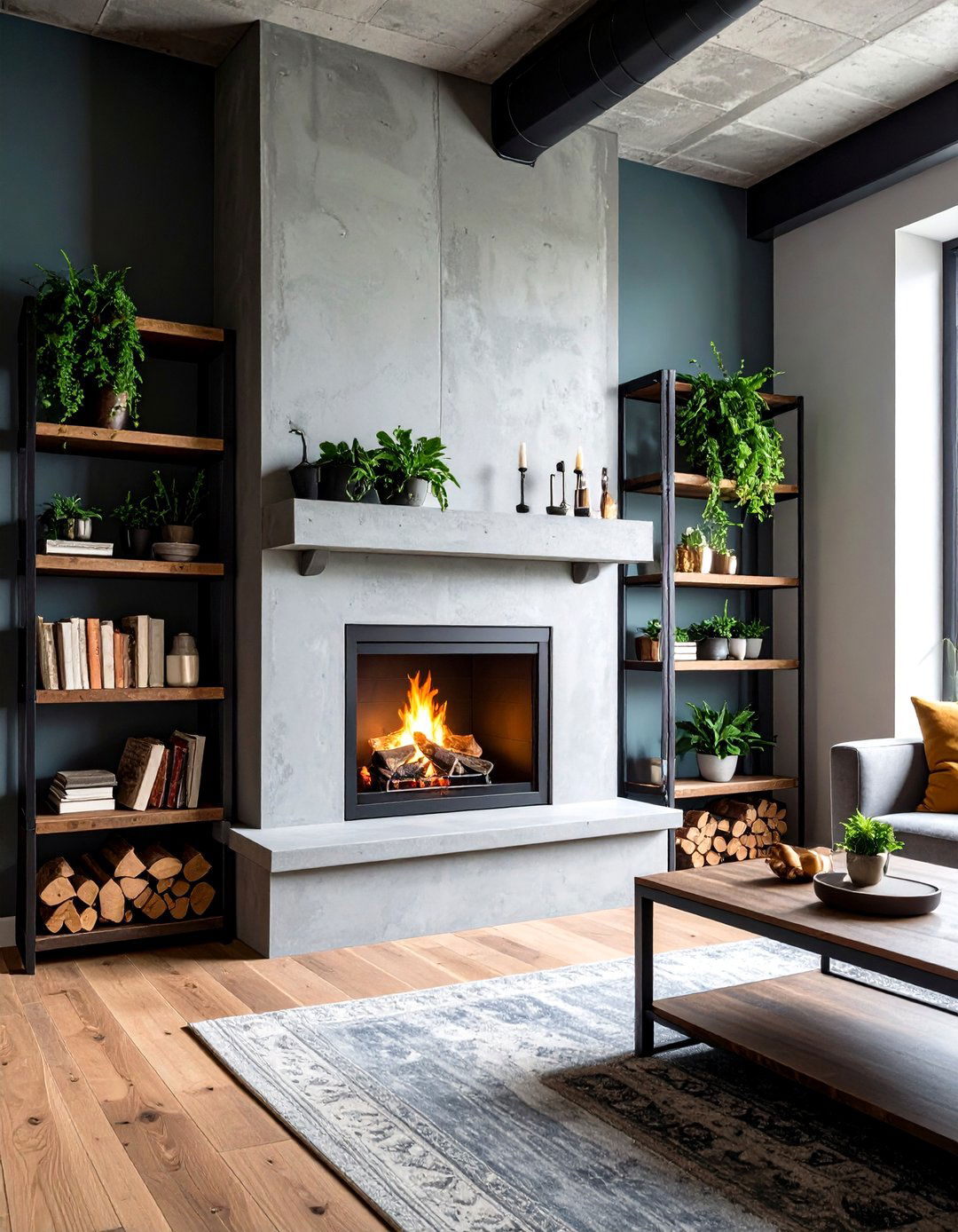 Industrial Style Stucco Fireplace - 20 Stucco Fireplace Ideas