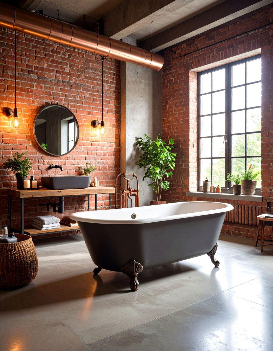 Industrial Vintage Bathroom with Exposed Metal and Brick Features - 20 Vintage Bathroom Ideas