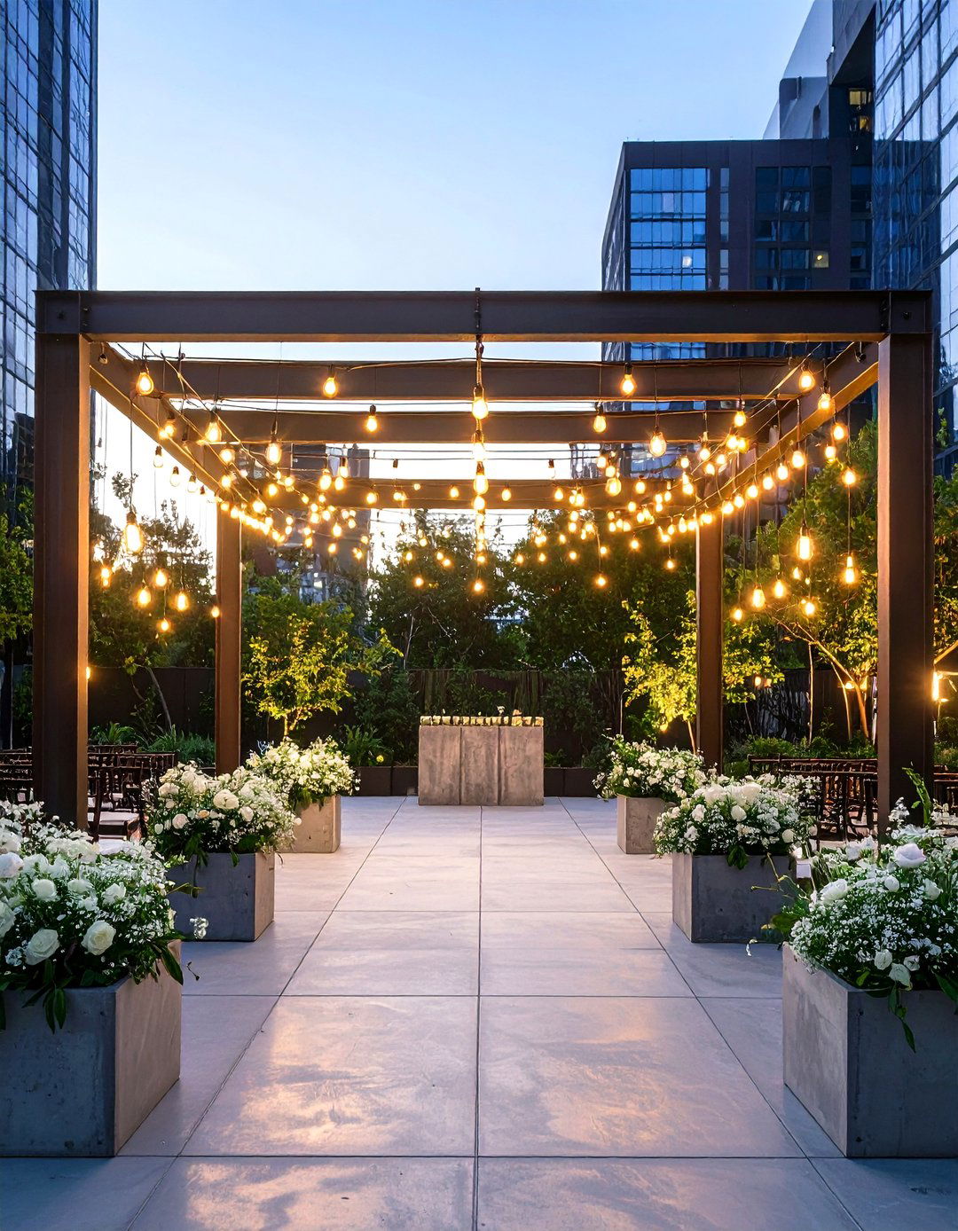 Industrial Wedding Altar with Edison Bulb Lighting - 20 Wedding Altar Ideas