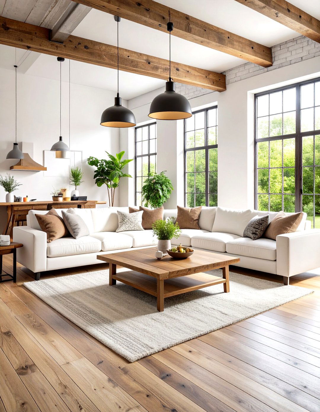 Industrial White Living Room with Exposed Brick Elements - 20 White Living Room Ideas
