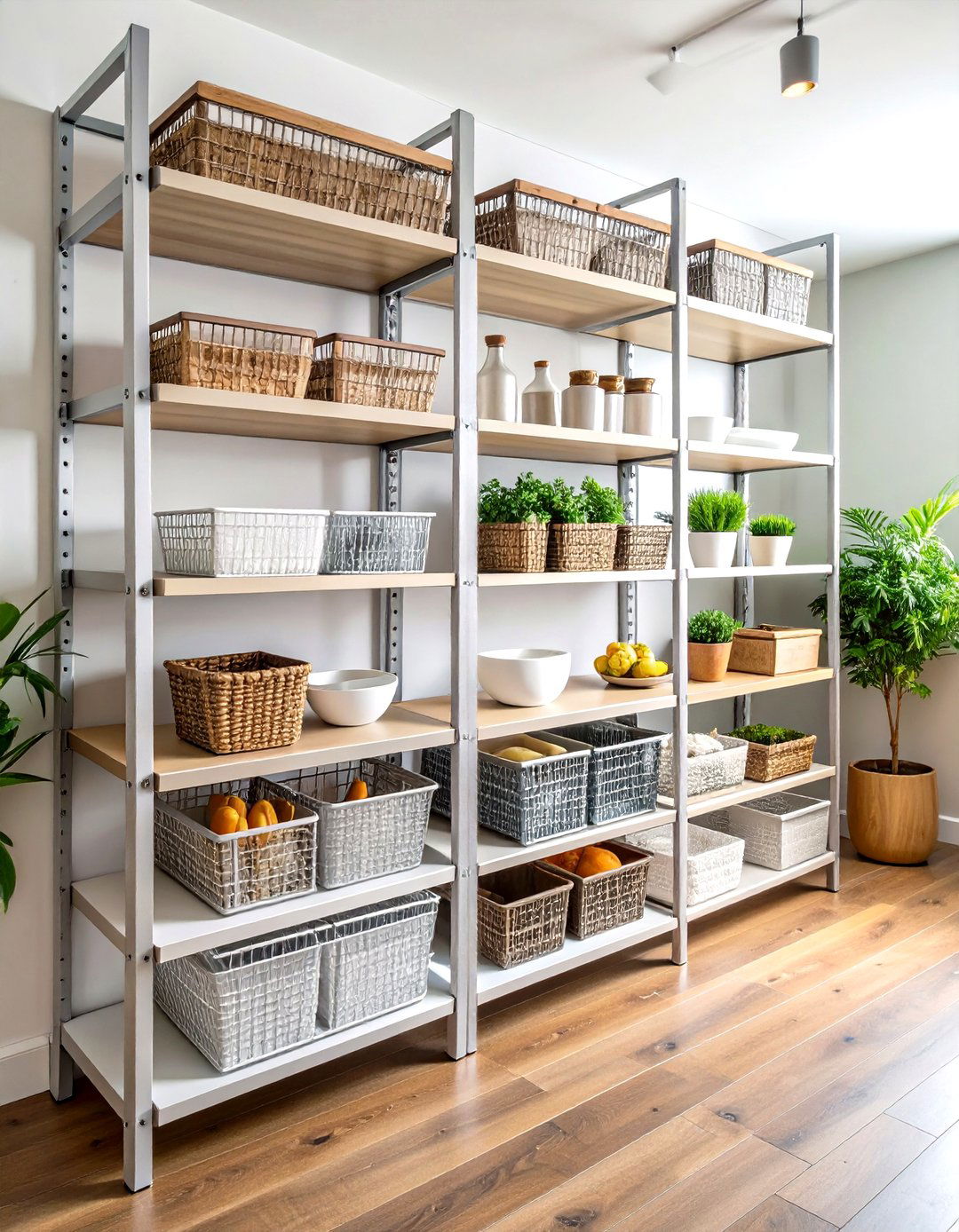 Industrial Wire Basket Pantry Shelving - 20 Pantry Shelving Ideas