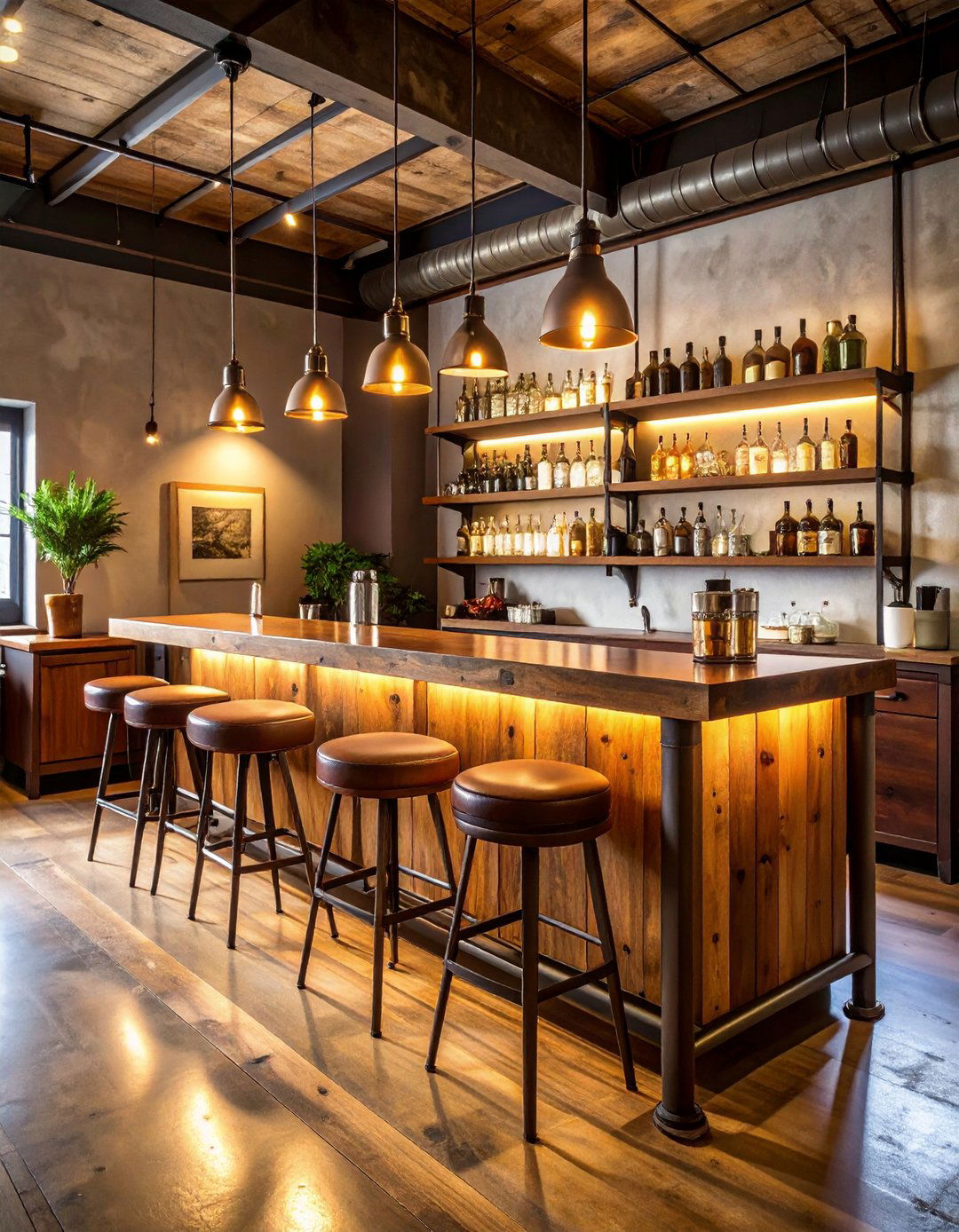 Industrial Wood and Metal Bar Grounds a Black Man Cave - 20 Black Man Cave Ideas