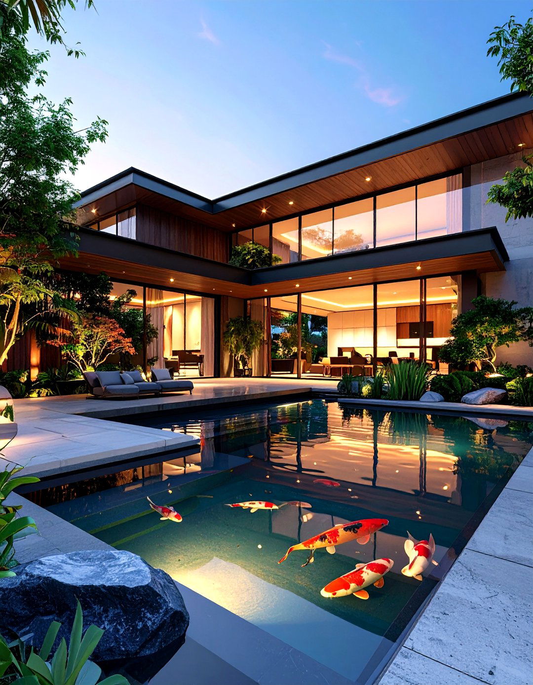 Infinity Edge Koi Pond with Modern Architecture - 20 Koi Pond Ideas