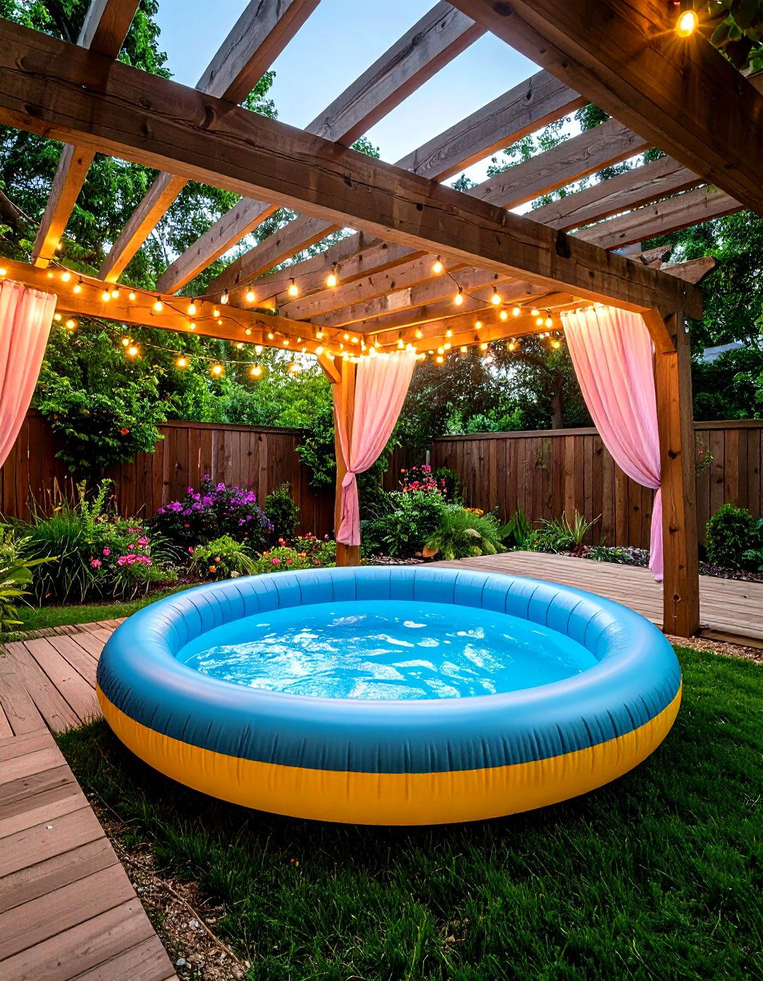 Inflatable Pool Under Pergola Shade - 20 Backyard Pool Ideas on a Budget