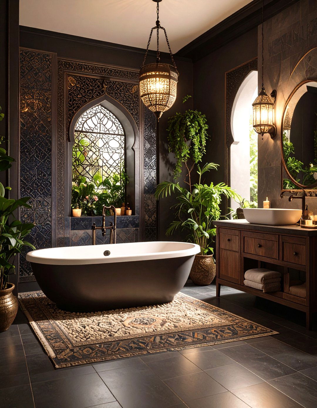 Ink Black Zellige Tiles Deliver Artisanal Gleam - 20 Dark Bathroom Ideas