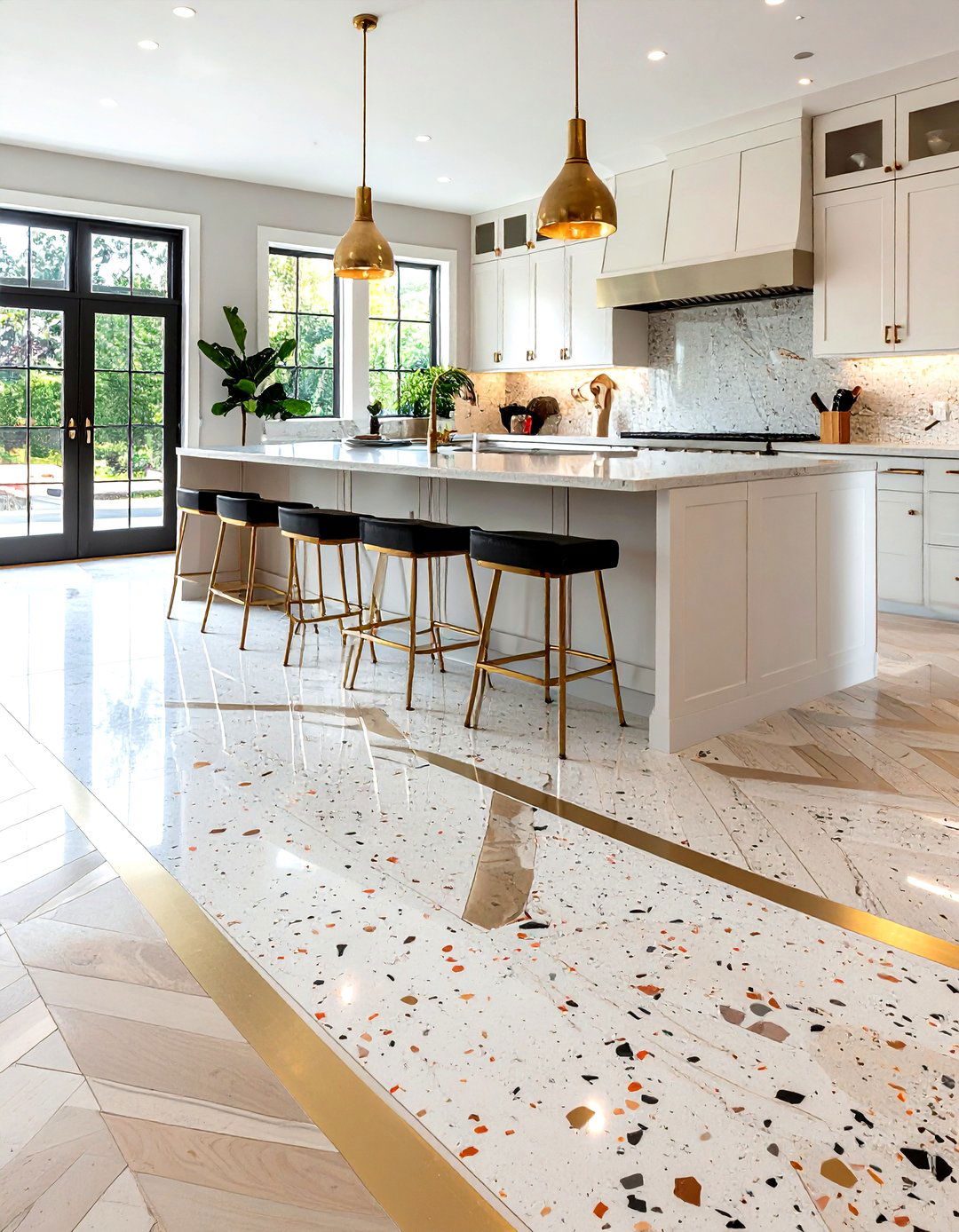 Inlaid Metal Strip Accents - 20 Terrazzo Kitchen Floor Ideas