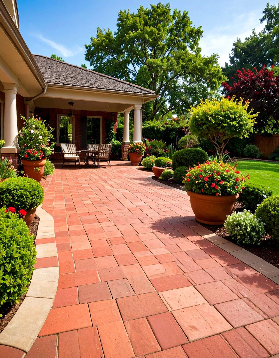 Inlaid Seating Area - 20 Stamped Concrete Patio Ideas