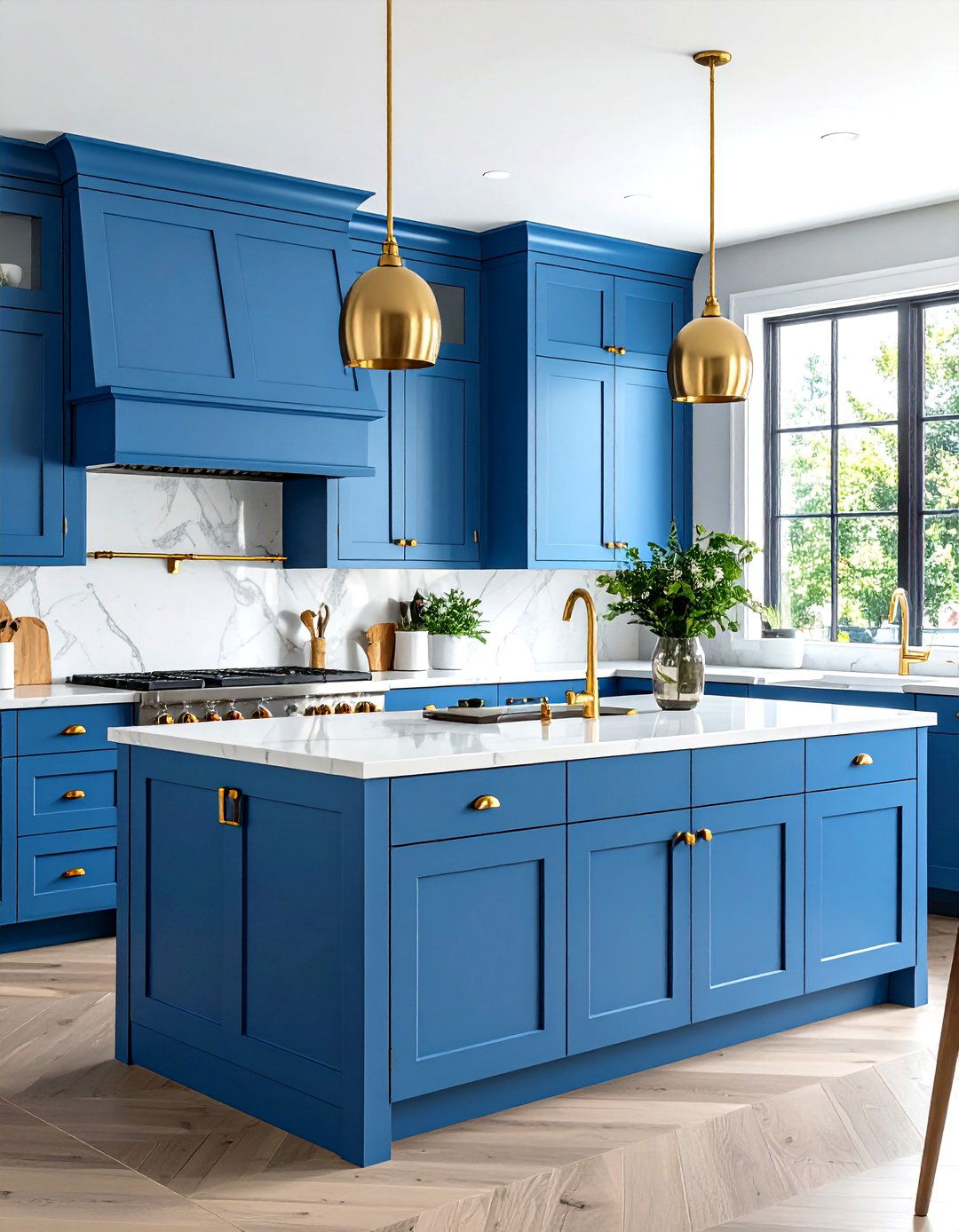 Inset Blue Kitchen Cabinets with Gold Cup Pulls - 20 blue kitchen cabinets with gold hardware