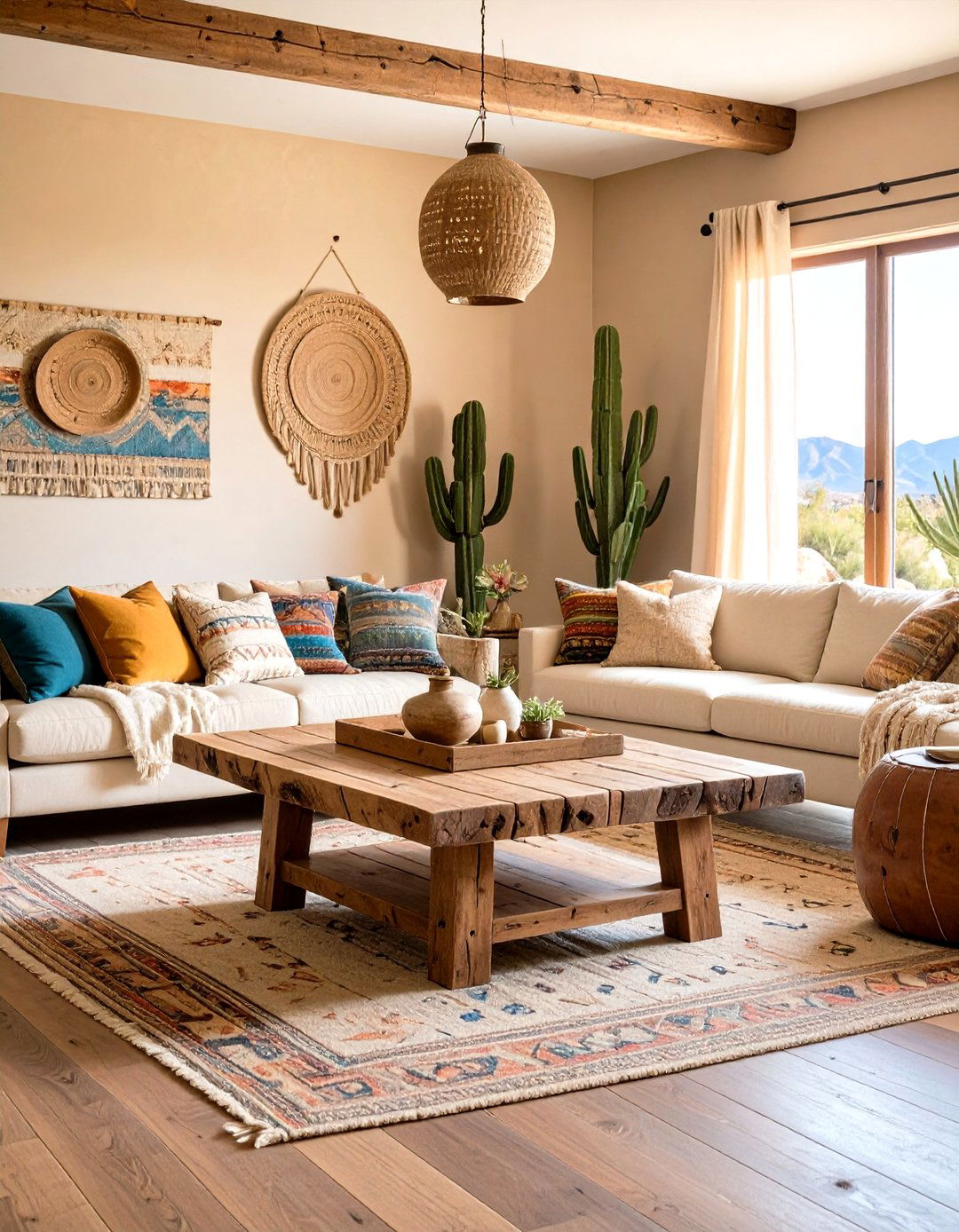 Install Rustic Wood Coffee Tables - 20 Southwestern Living Room Ideas
