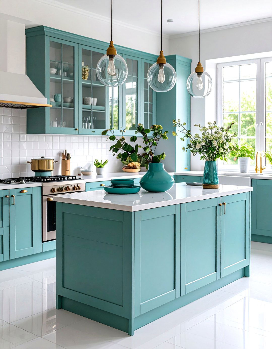 Install a Mosaic Teal Tile Backsplash - 20 Teal and White Kitchen Ideas