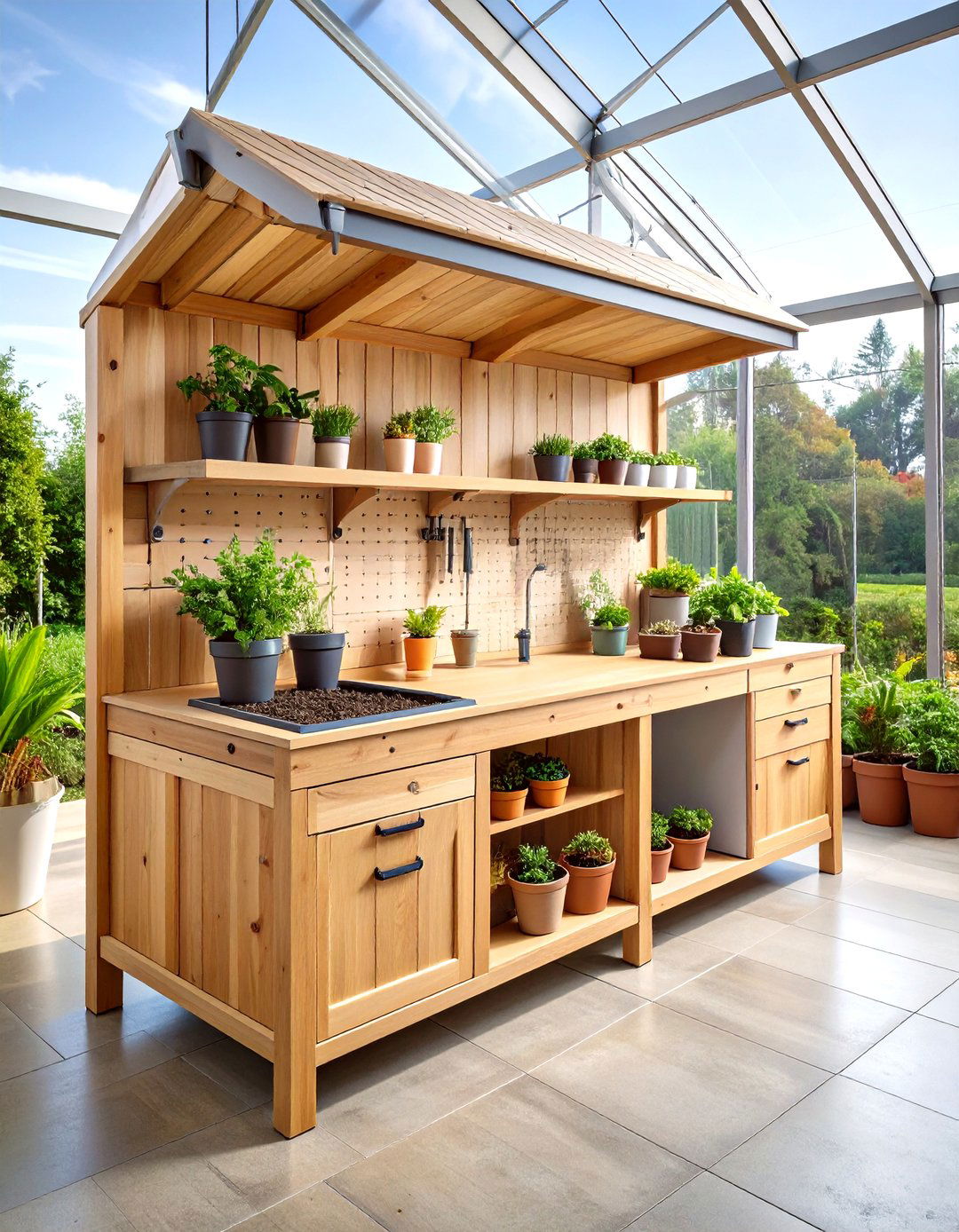 Install a Purpose Built Greenhouse Potting Bench - 20 Greenhouse Room Ideas