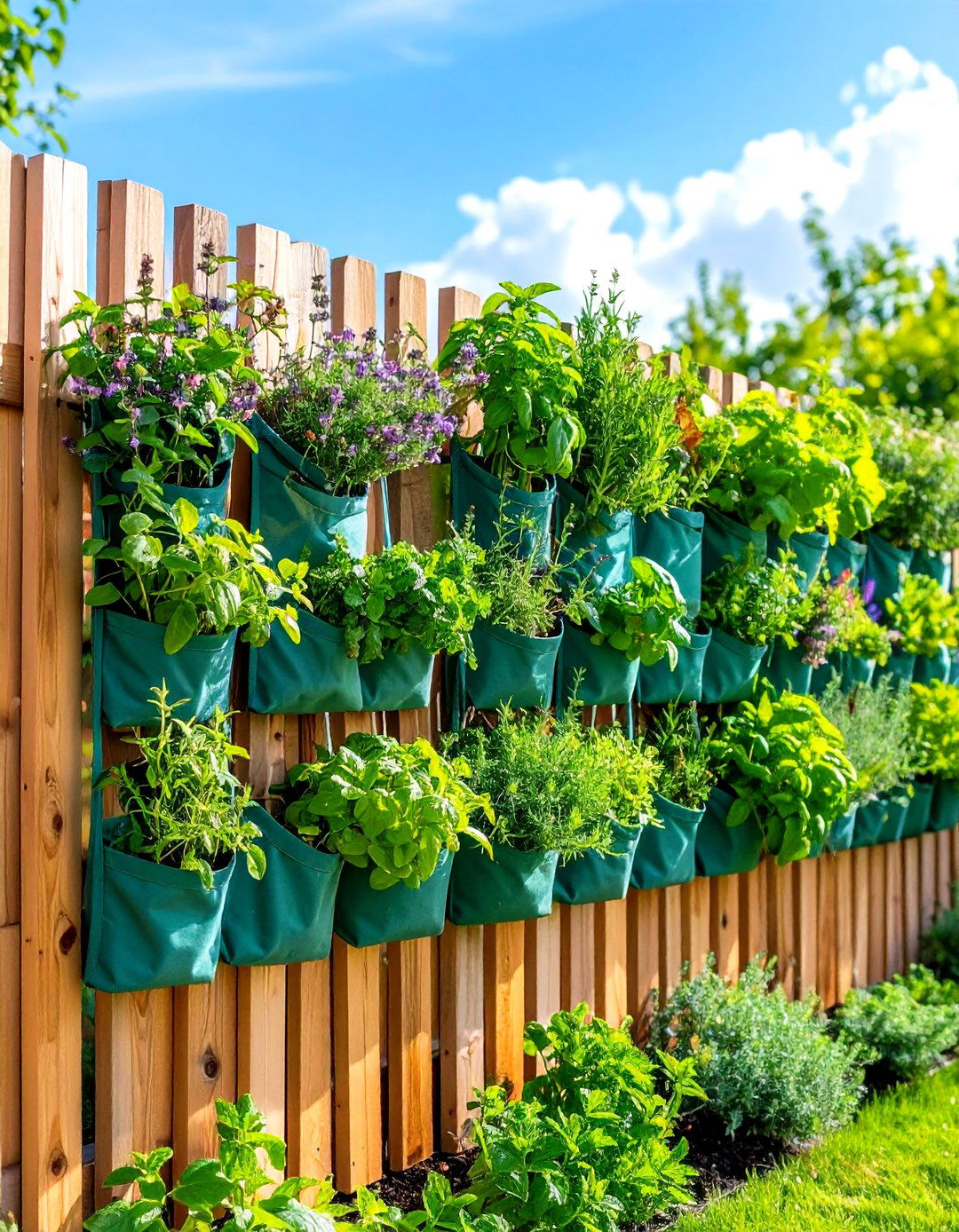 Install a Vertical Herb Garden - 20 Simple Fence Line Landscaping Ideas