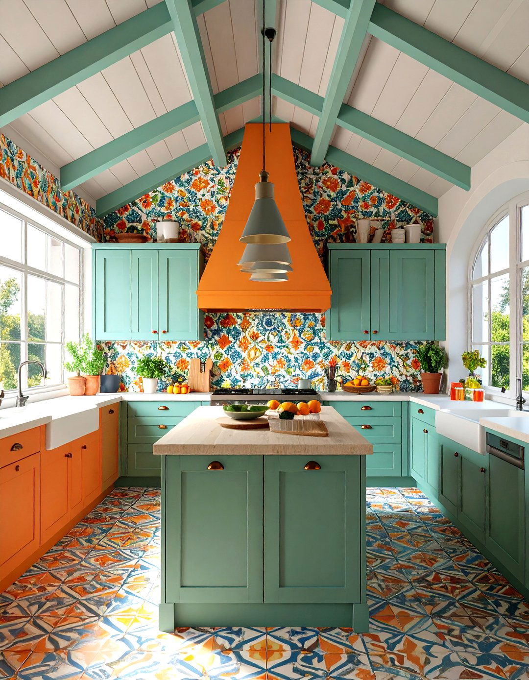 Integrate Accent Wallpaper or Tile at the High Point - 20 Sloped Ceiling Kitchen Ideas