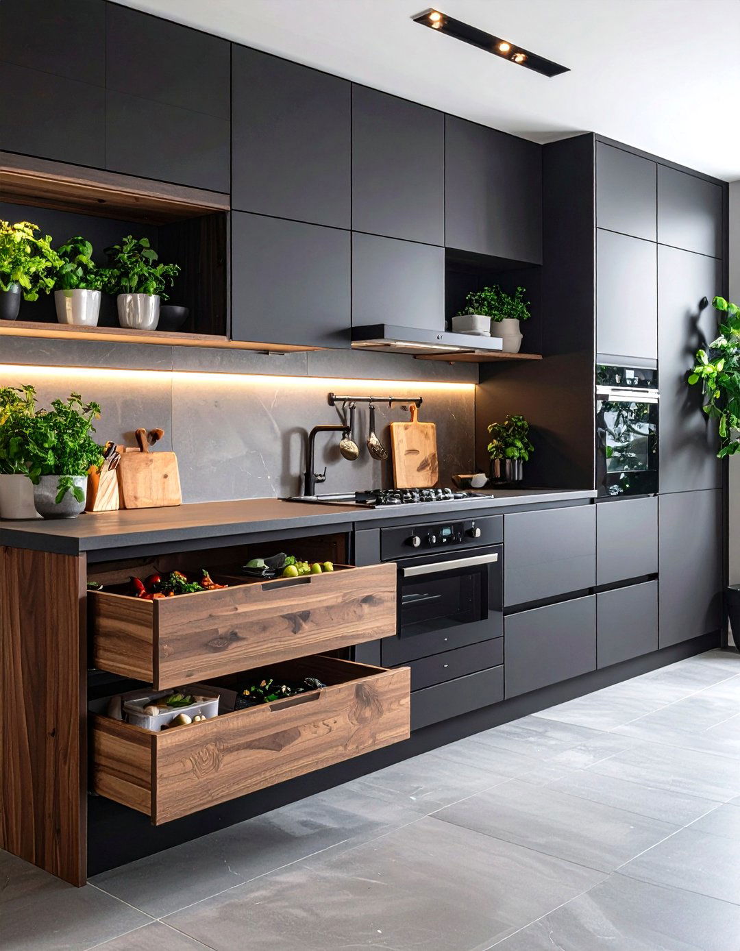 Integrate Deep Drawers and Pull Outs for Ergonomic Storage - 20 Dark Wood Kitchen Cabinets