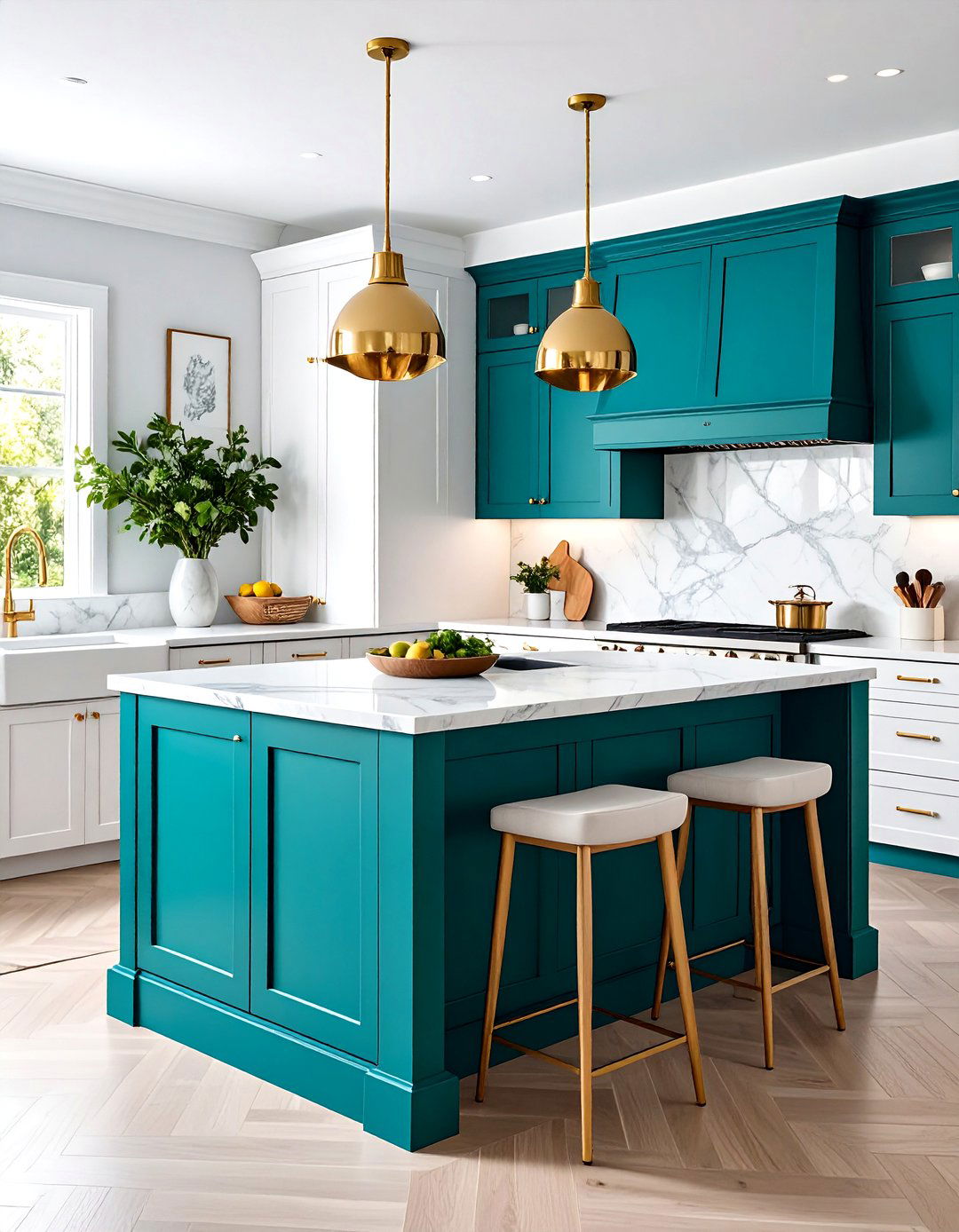 Integrate Natural Wood Elements for Warmth - 20 Teal and White Kitchen Ideas