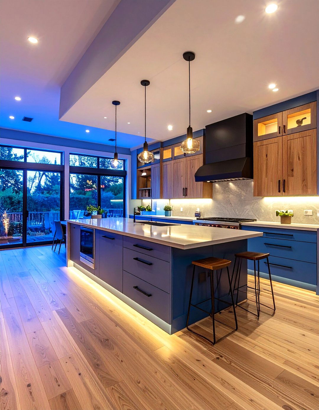 Integrate Under Step LED Lighting to Illuminate Transitions - 20 Split Level Kitchen Design Ideas