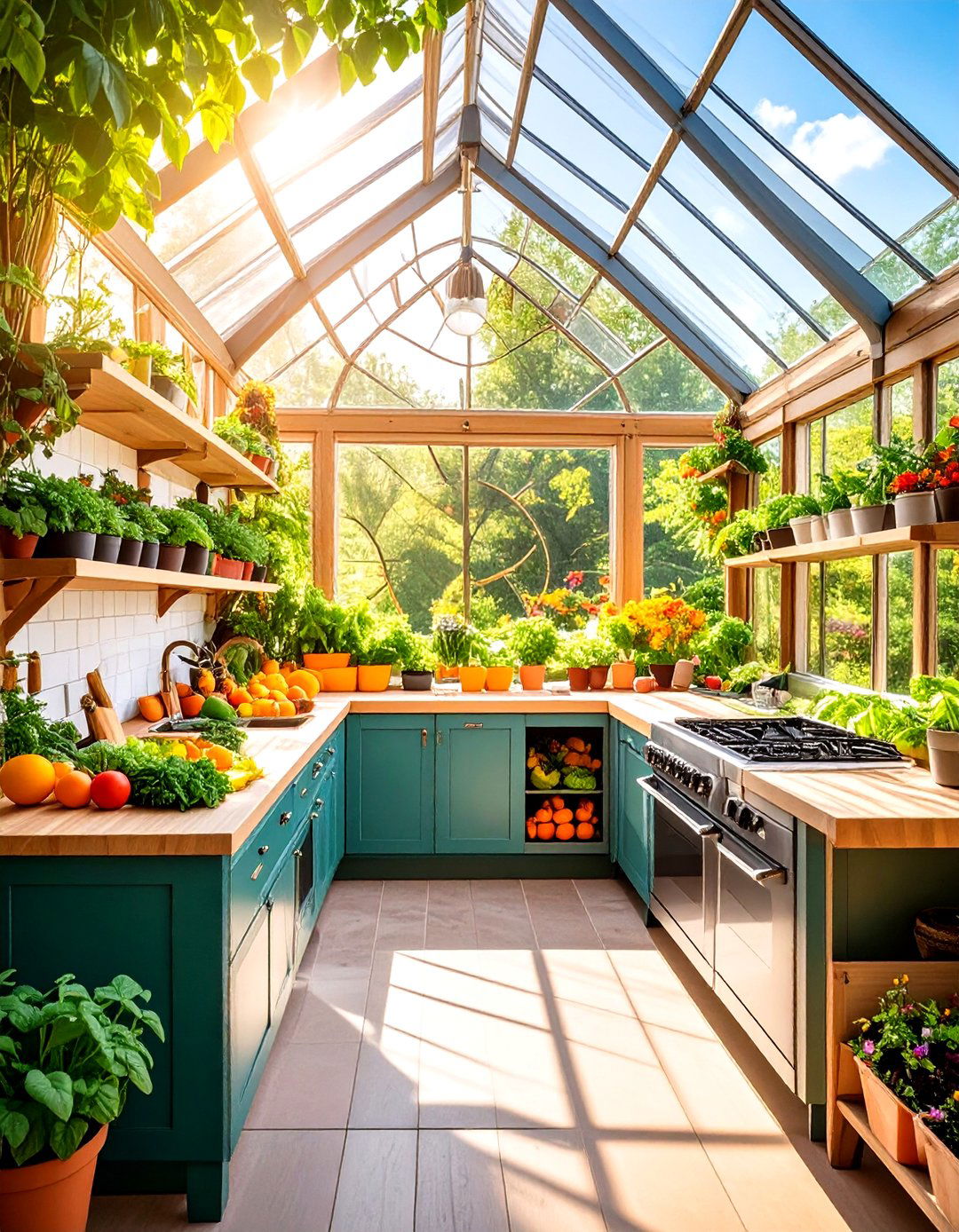 Integrated Composter and Herb Wheel in Kitchen - 20 Greenhouse Kitchen Design Ideas