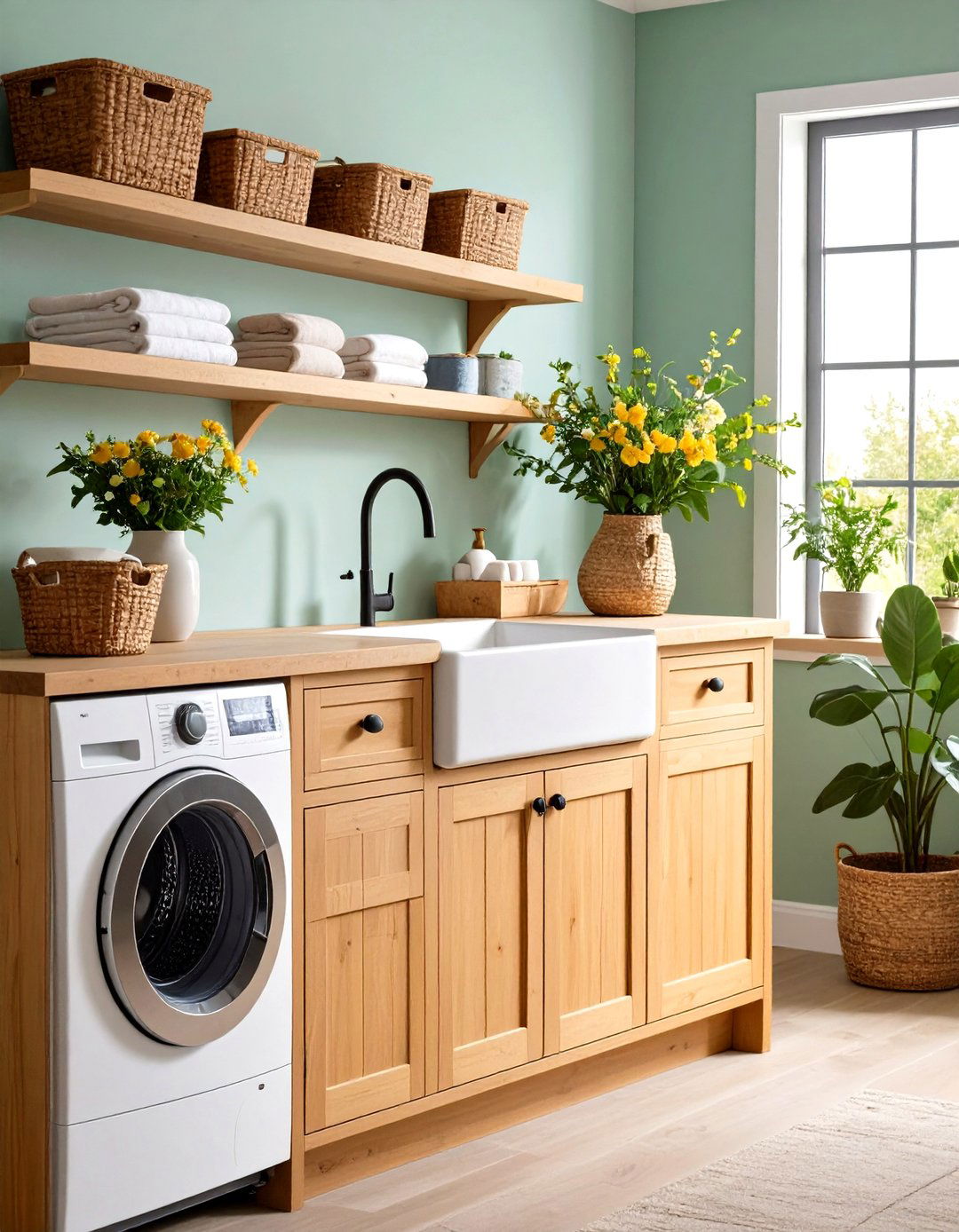 Integrated Farmhouse Sink - 20 Stackable Laundry Room Ideas