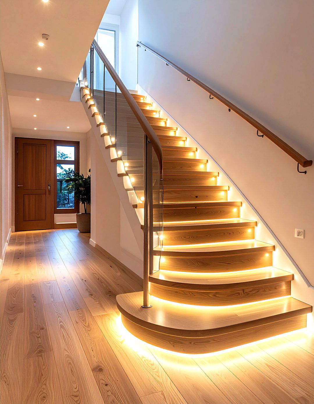 Integrated Handrail LEDs for Accessible Hallway Lighting - 20 Hallway Lighting Ideas