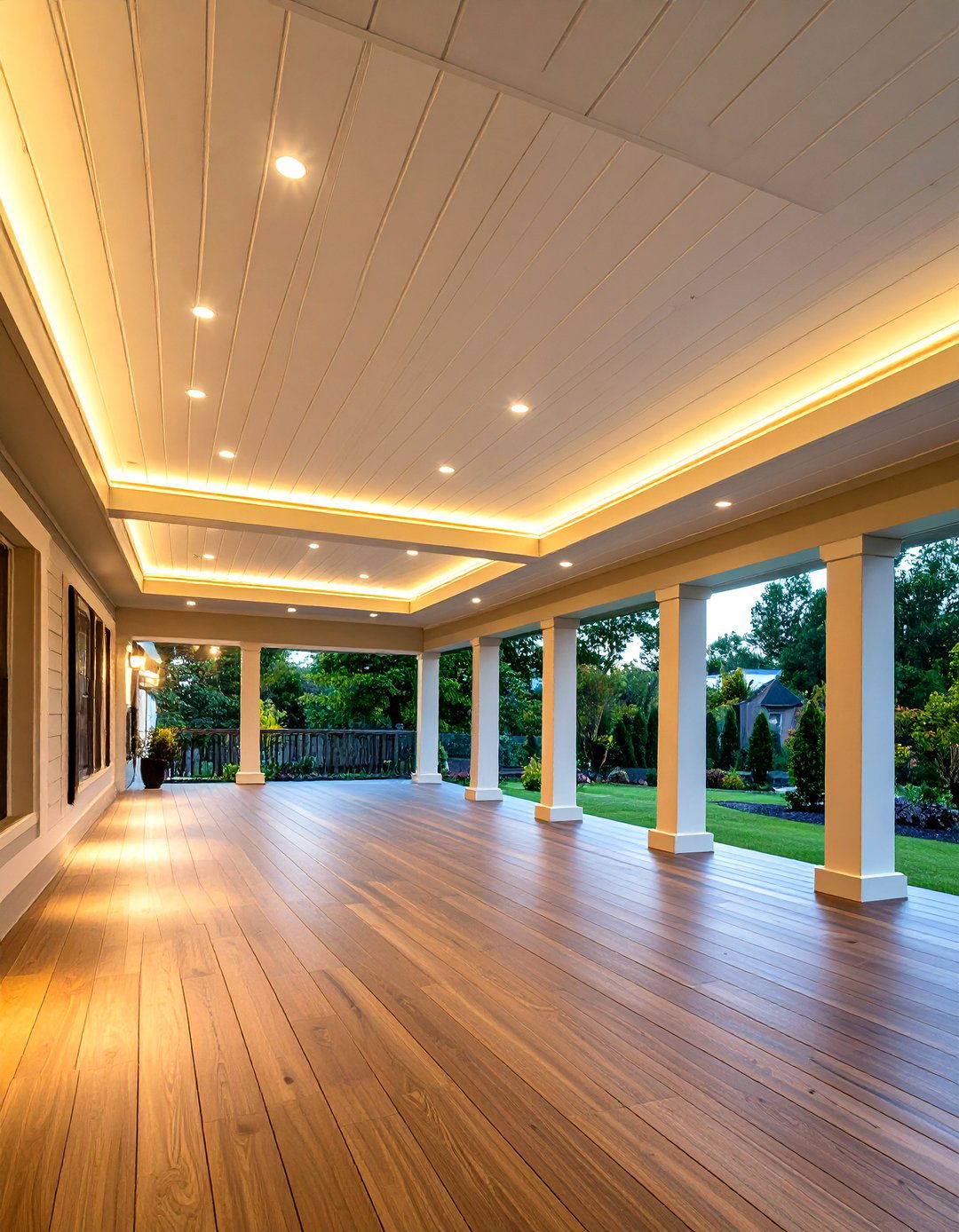 Integrated LED Cove Lighting Behind Vinyl Panels - 20 Vinyl Porch Ceiling Ideas