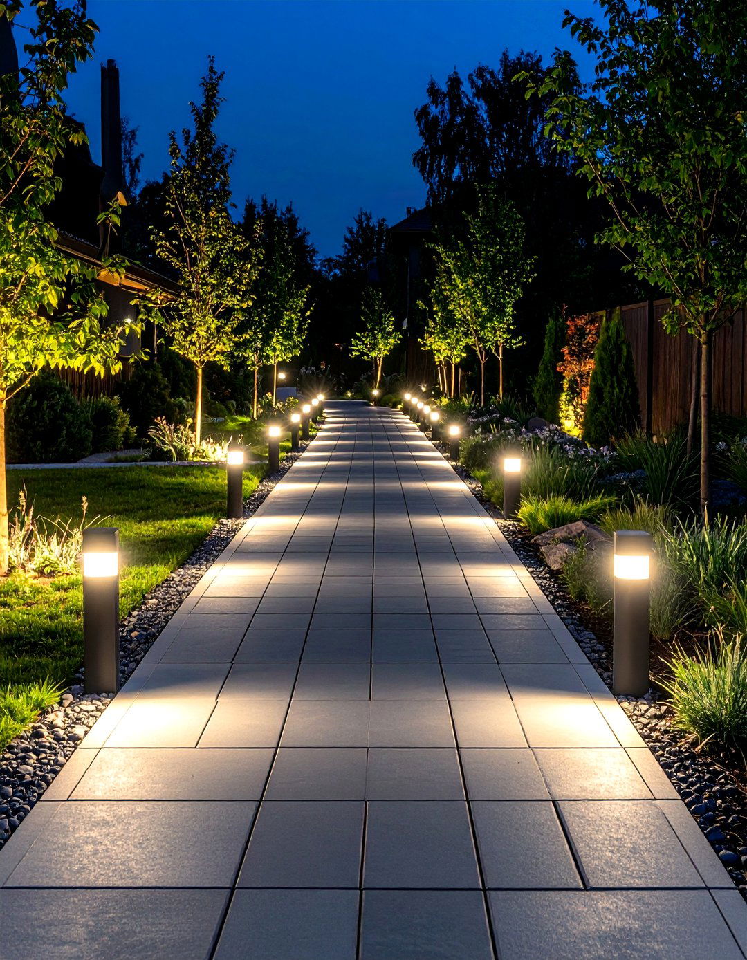 Integrated LED Lighting Grey Paver Walkway - 20 Grey Paver Walkway Ideas