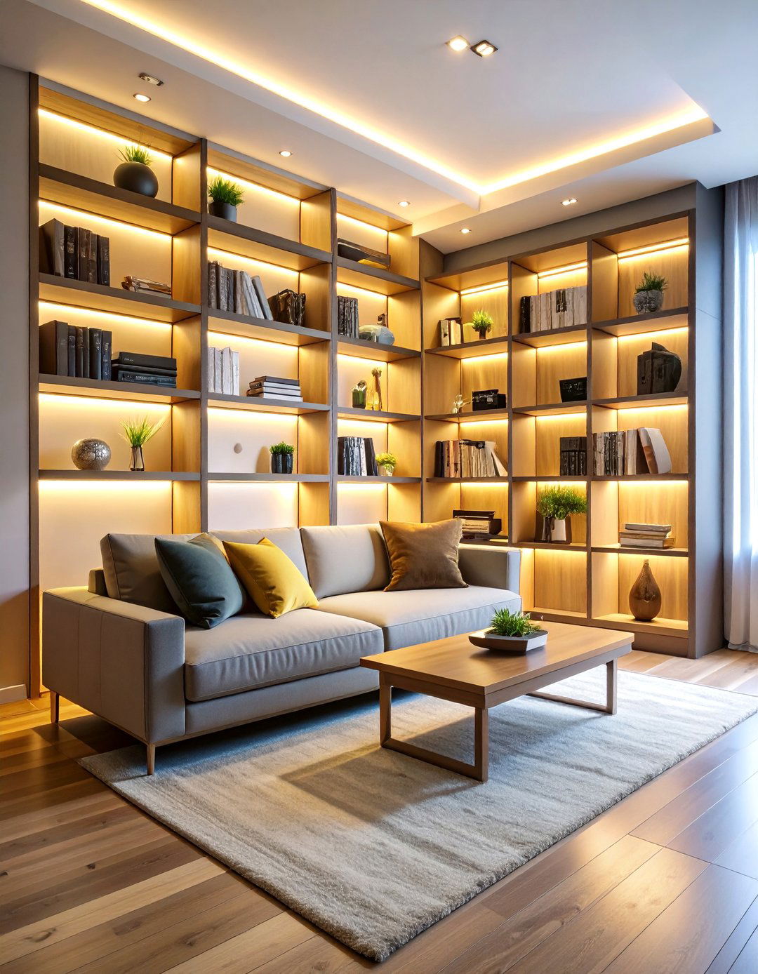 Integrated Lighting Living Room Bookshelf Feature - 20 Living Room Bookshelf Ideas