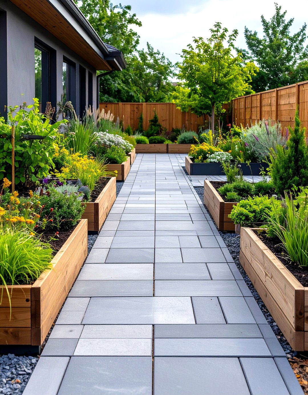 Integrated Planter Grey Paver Walkway - 20 Grey Paver Walkway Ideas