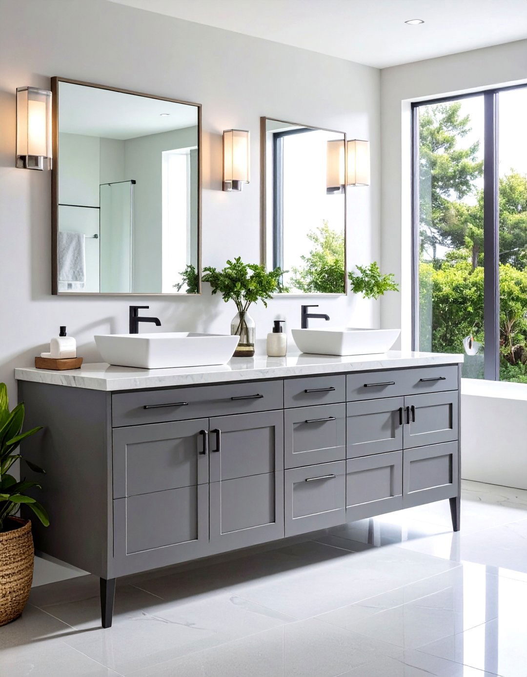 Integrated Quartz Top Gray Vanity Offers Seamless Style - 20 Grey Bathroom Vanity Design Ideas