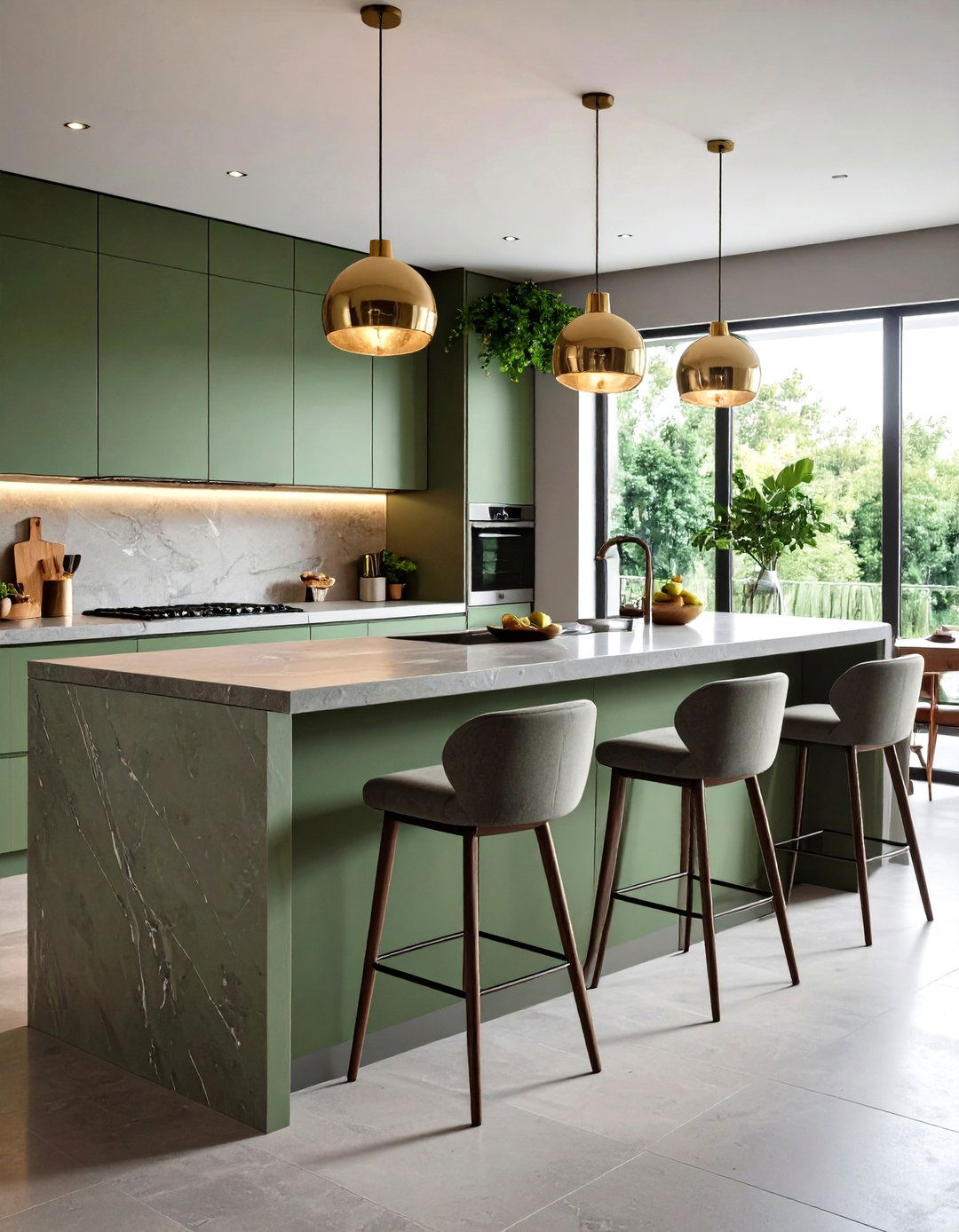 Integrated Seating Bar - 20 Sage Green Kitchen Island Ideas