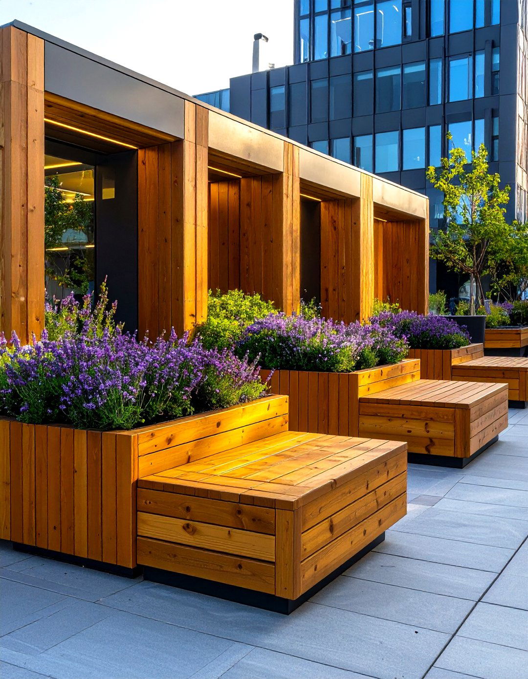 Integrated Seating Planters Add Functionality to a Small Garden - 20 Modern Small Garden Ideas