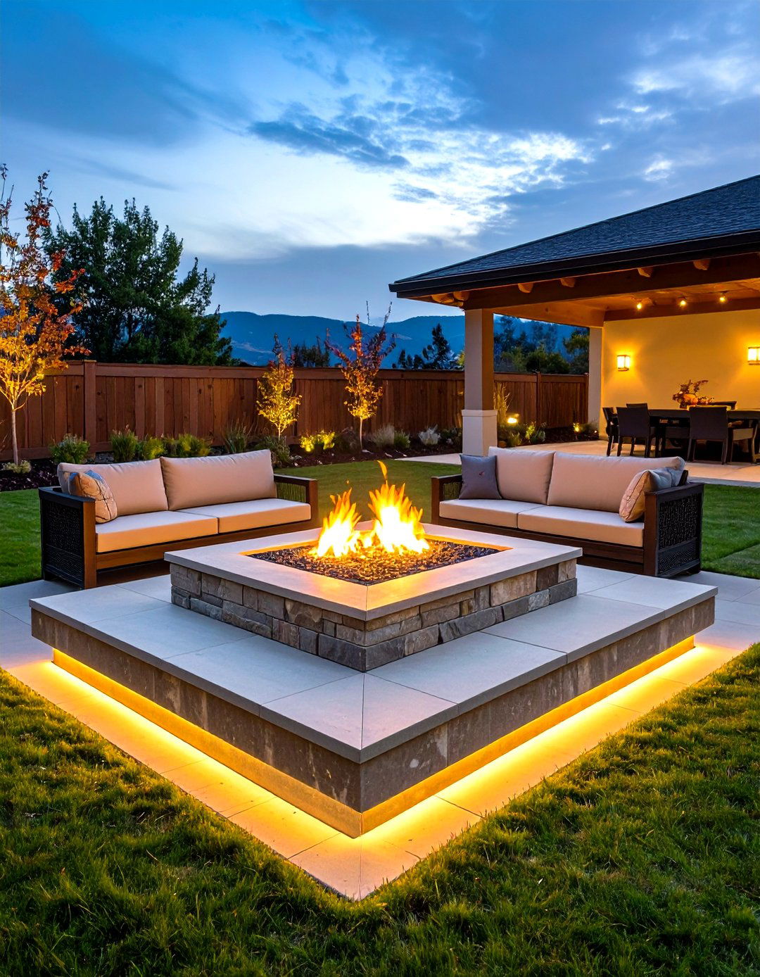 Integrated Seating with Square Fire Pit - 20 Square Fire Pit Ideas