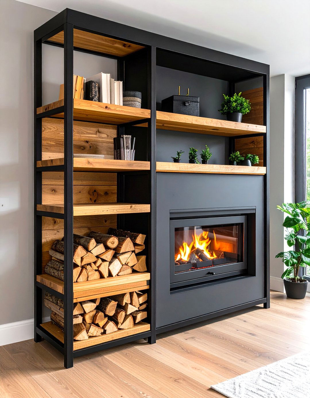Integrated Shelving and Hearth - 20 Scandinavian Fireplace Ideas