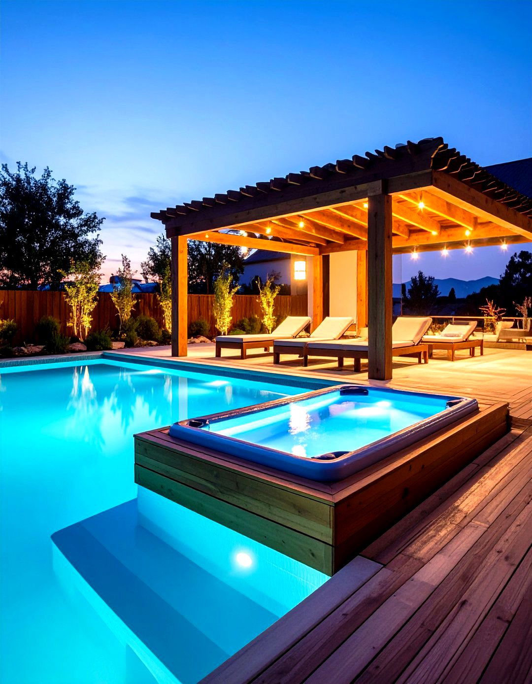 Integrated Spa Bench - 20 Small Inground Pool Ideas