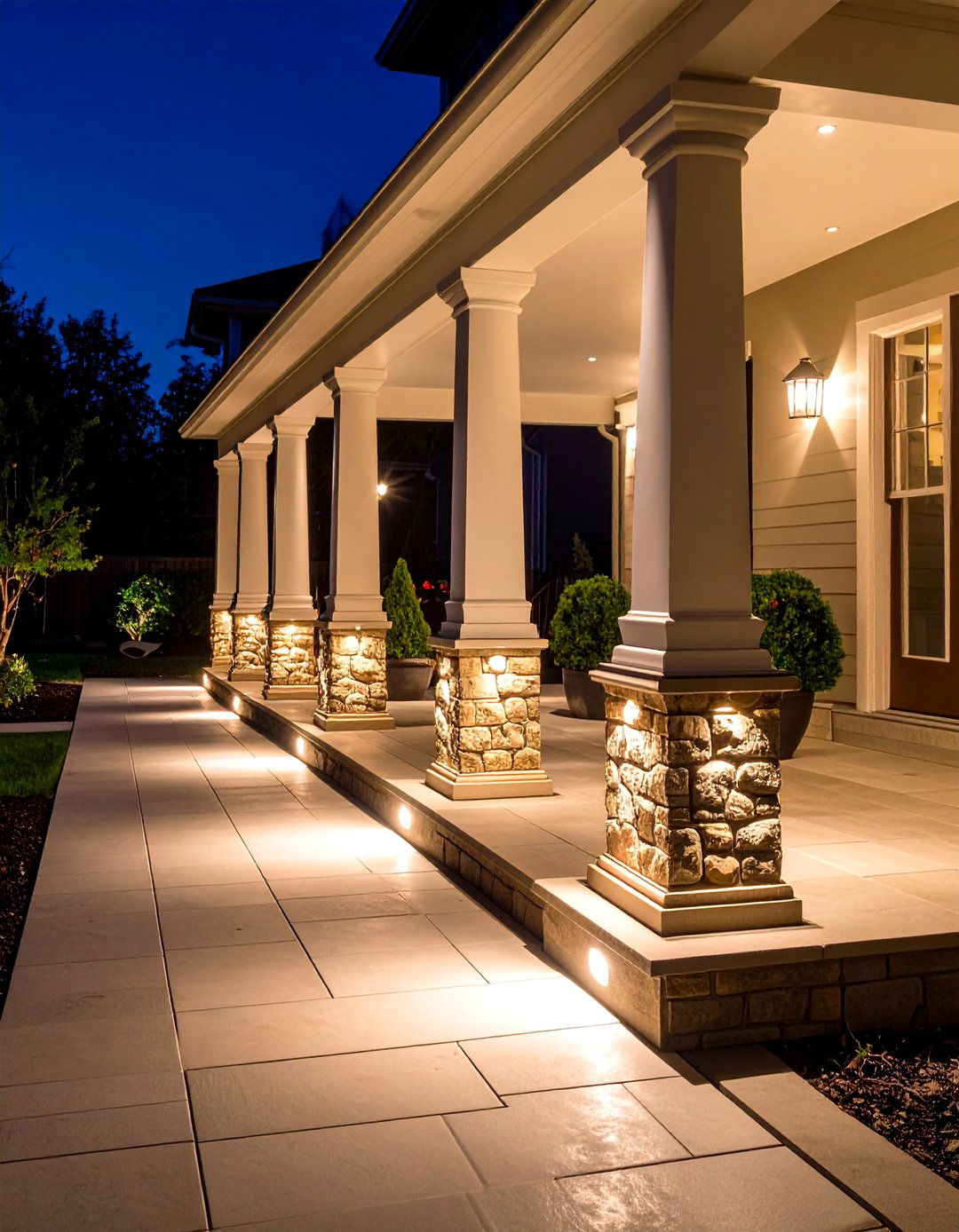 Integrated Stone Lighting - 20 Stone Porch Ideas