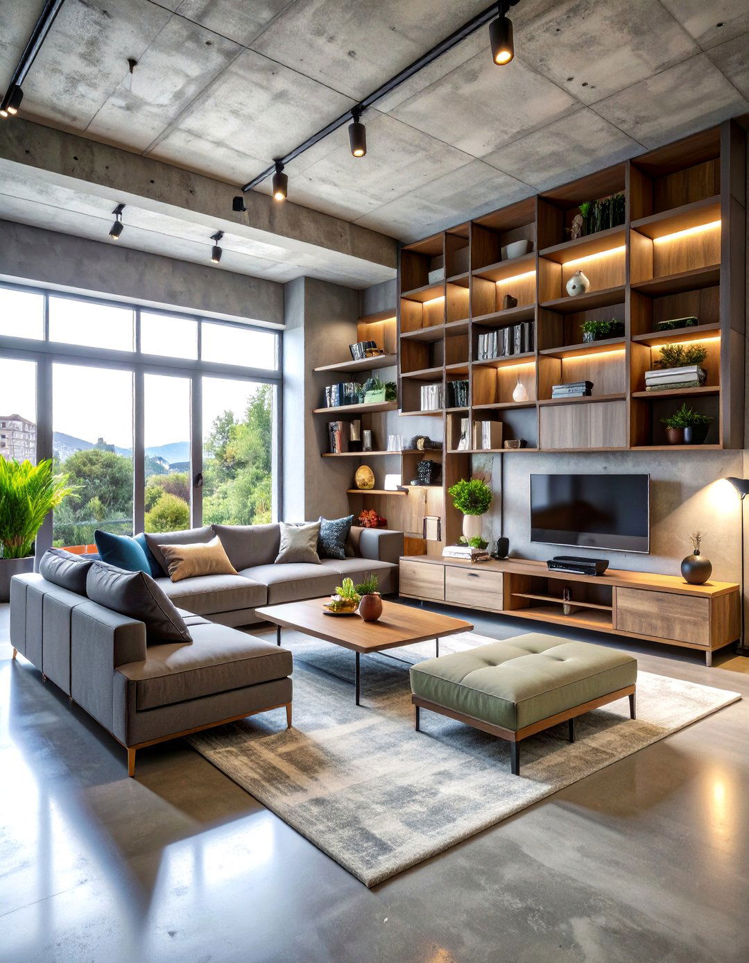 Integrated Storage Concrete Floor Living Room Solutions - 20 Concrete Floor Living Room Ideas