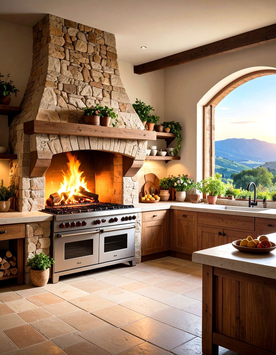 Integrated Wood Burning Oven - 20 Tuscan Kitchen Design Ideas