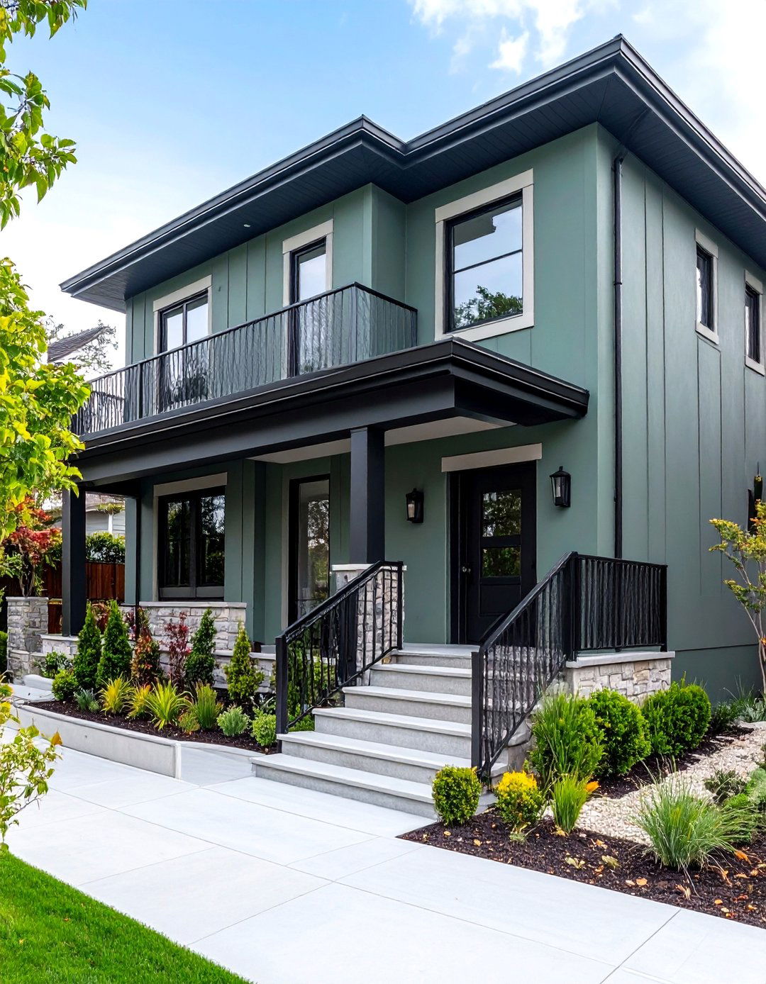 Intrigue on Smooth Stucco - 20 Dark Green Exterior Paint Color Schemes